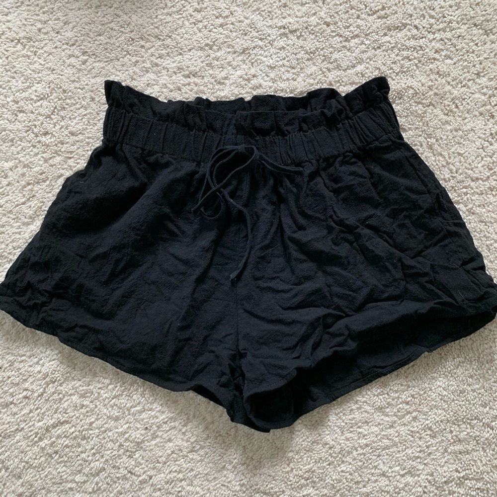 Black paper bag flowy shorts